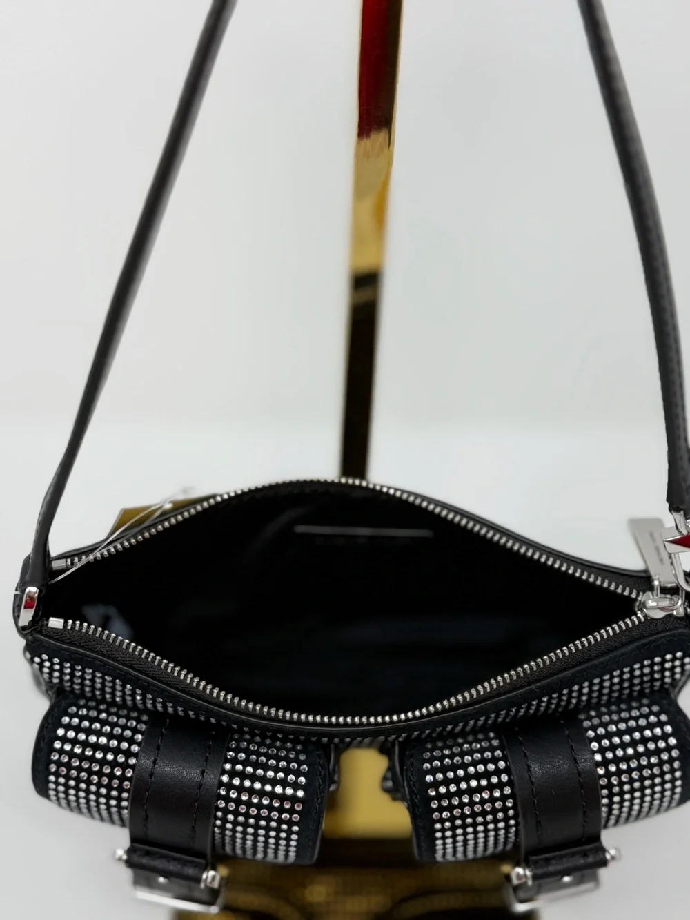 Michael Kors Zoe Black Rhinestone Suede Pochette Shoulder Bag Y2K